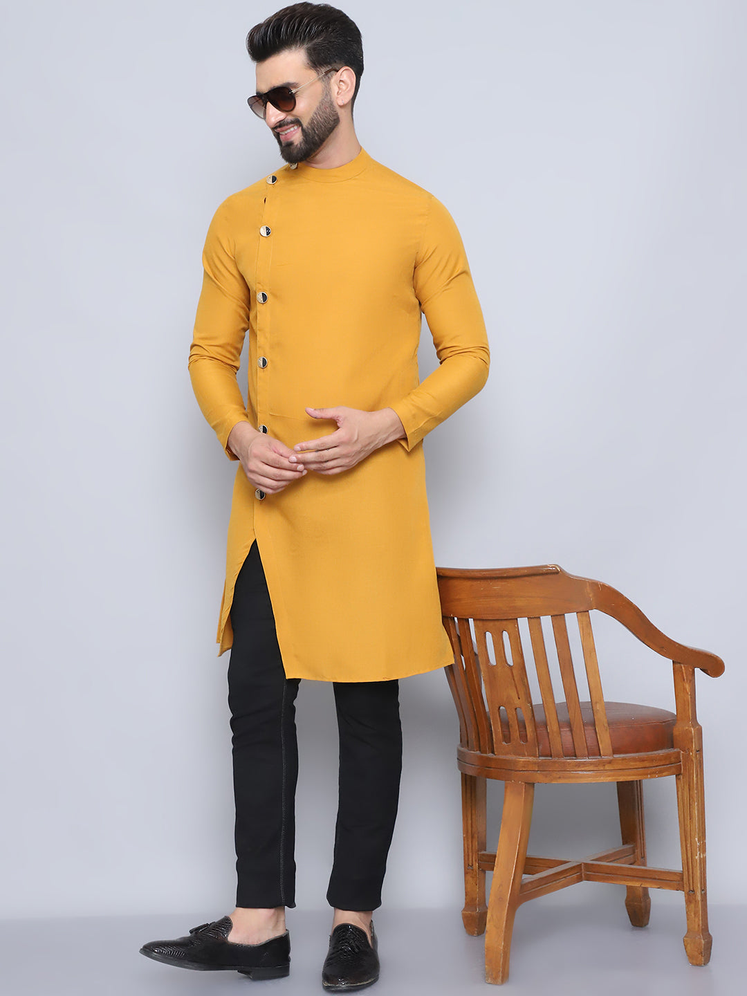 Men's Yellow Pure Cotton Sherwani Kurta - Even Apparels