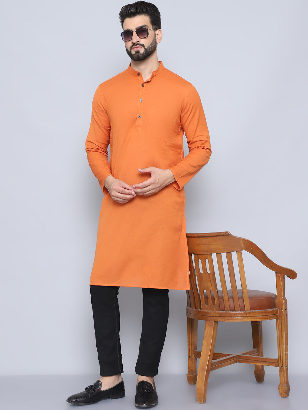 Men's Orange Pure Cotton Kurta - Even Apparels