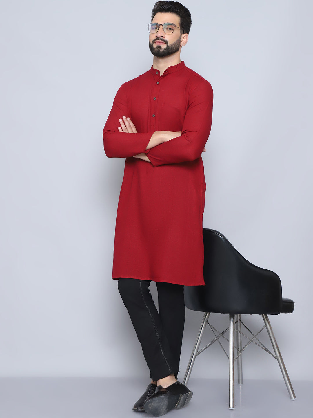 Men's Maroon Pure Cotton Kurta - Even Apparels