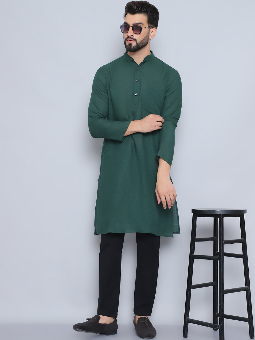 Men's Green Pure Cotton Kurta - Even Apparels