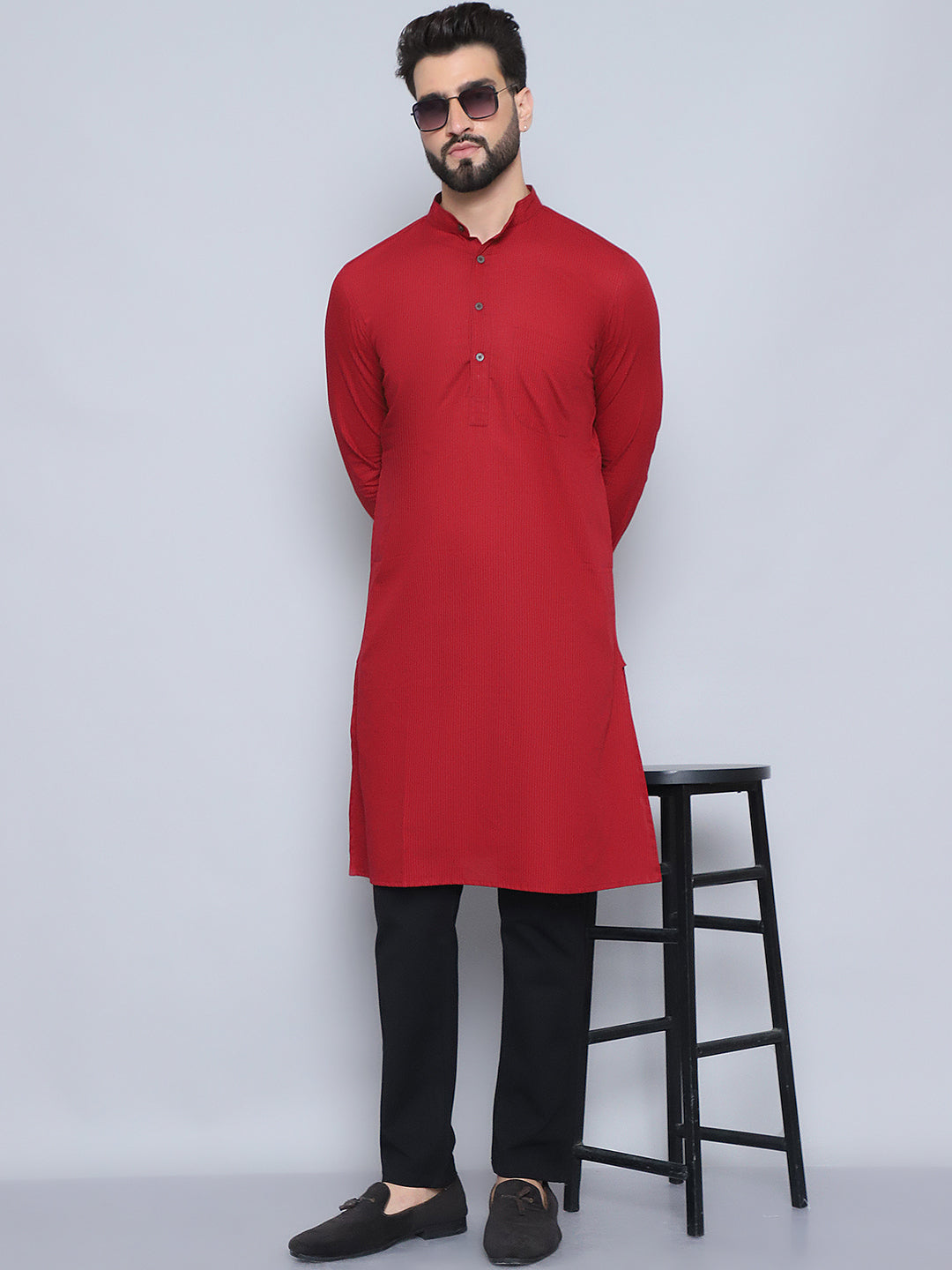 Men's Maroon Pure Cotton Kurta - Even Apparels