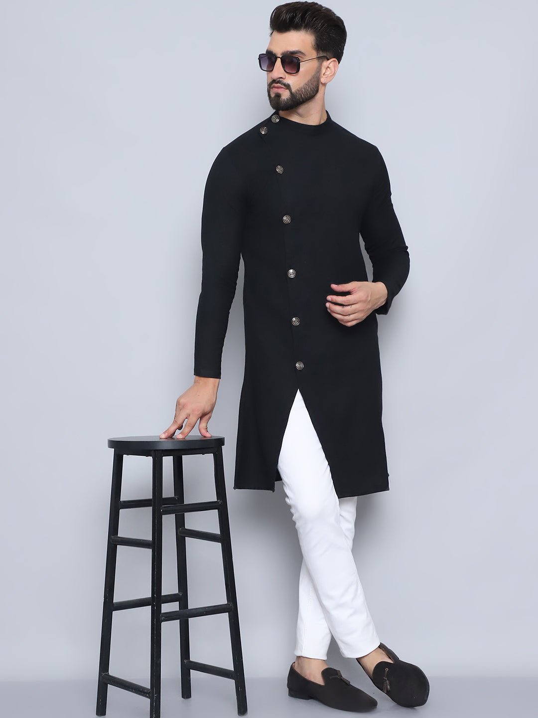 Men's Black Pure Cotton Sherwani Kurta - Even Apparels