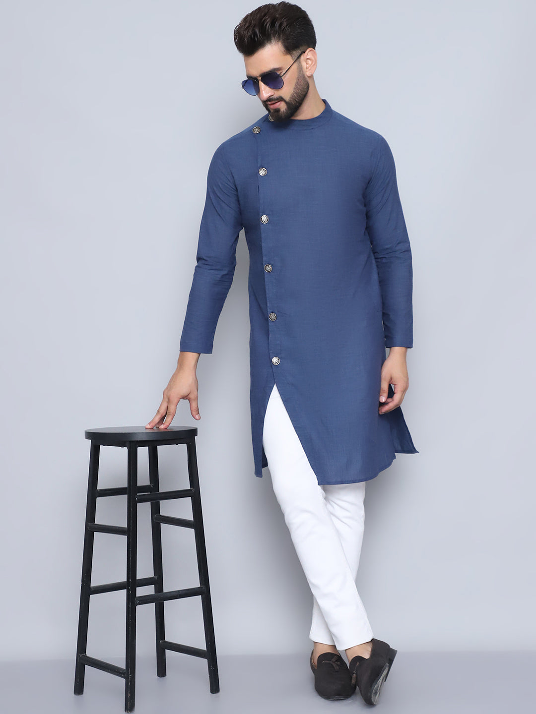 Men's Grey Pure Cotton Sherwani Kurta - Even Apparels