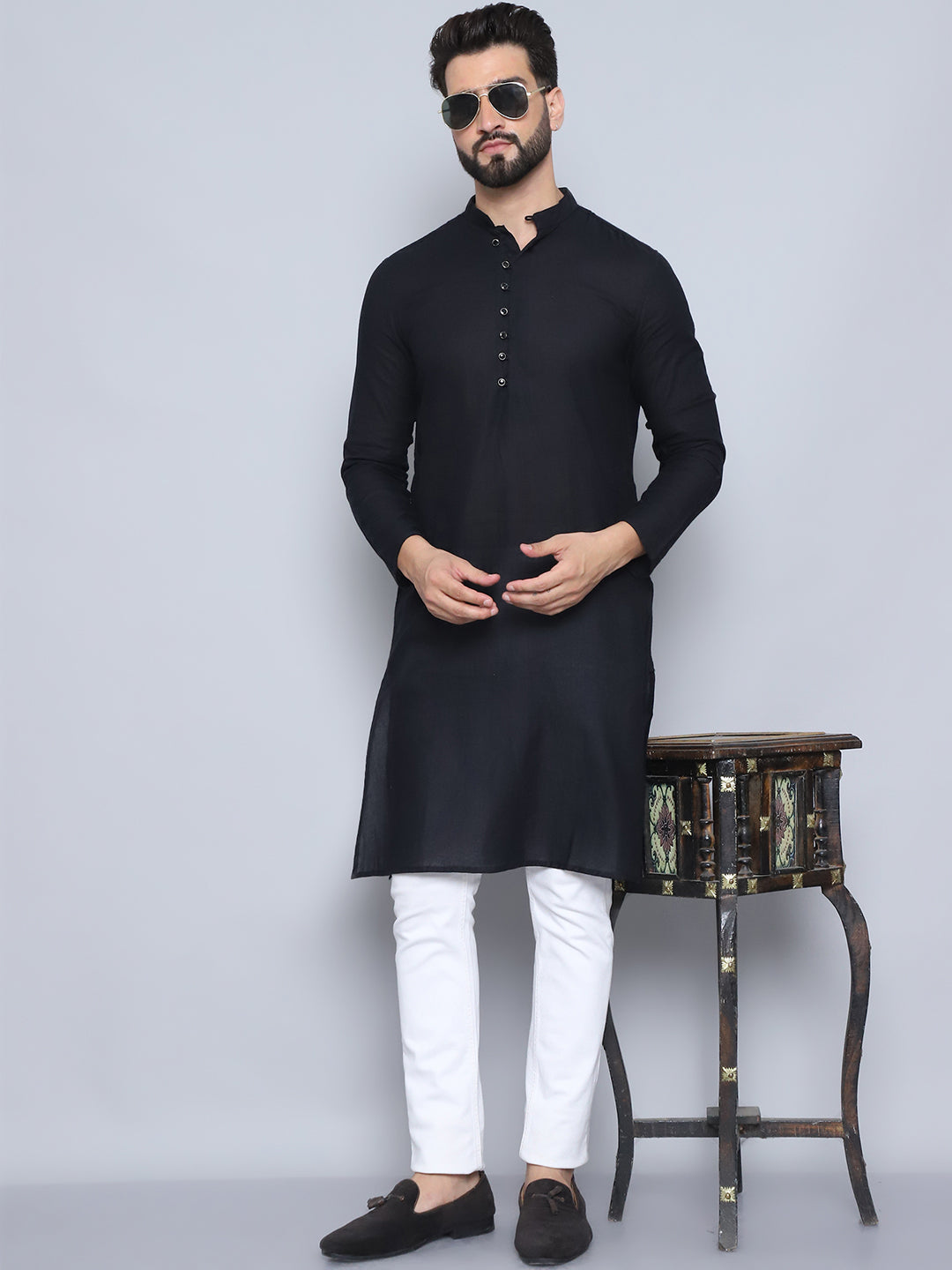 Men's Black Pure Cotton Kurta - Even Apparels