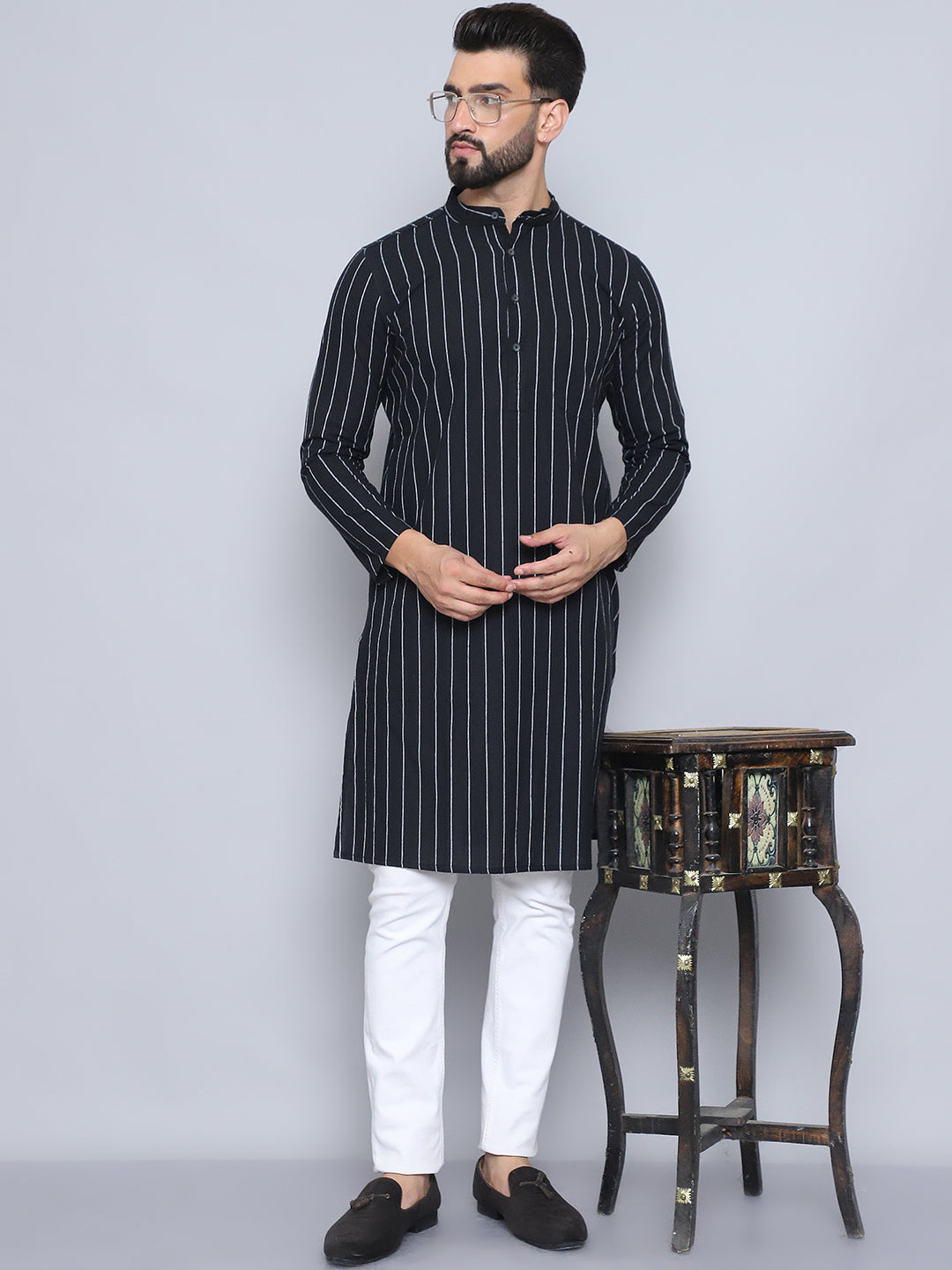 Men's Black Pure Cotton Kurta - Even Apparels