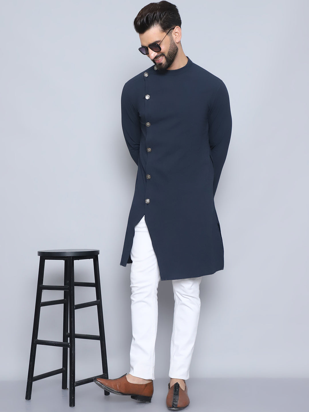 Men's Blue Pure Cotton Sherwani Kurta - Even Apparels