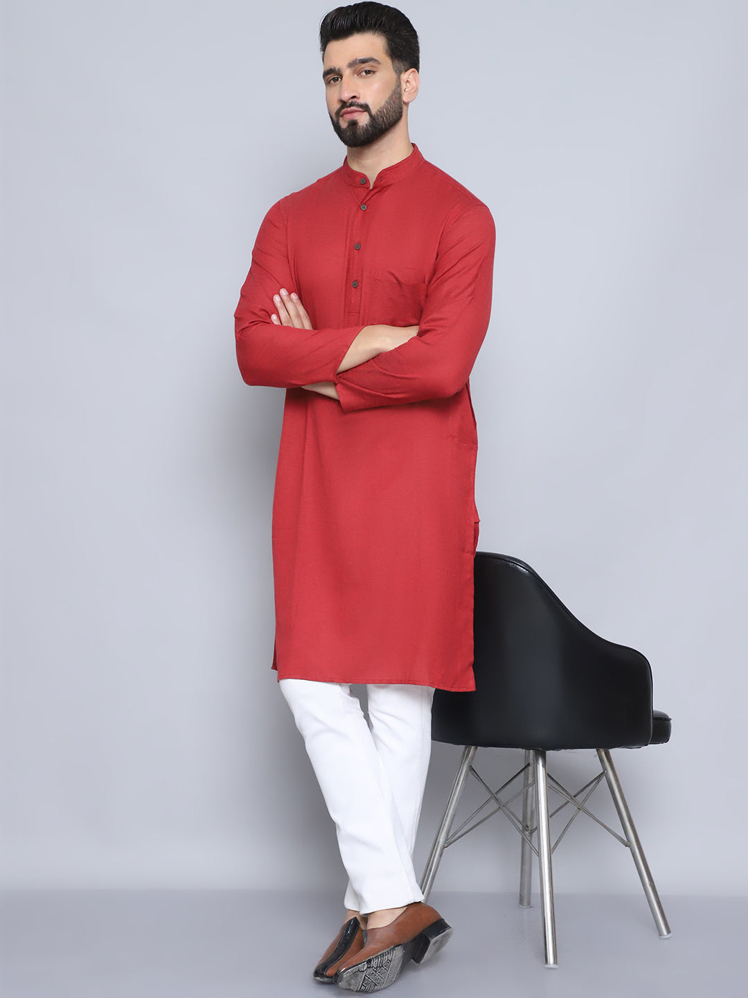 Men's Rust Pure Cotton Kurta - Even Apparels