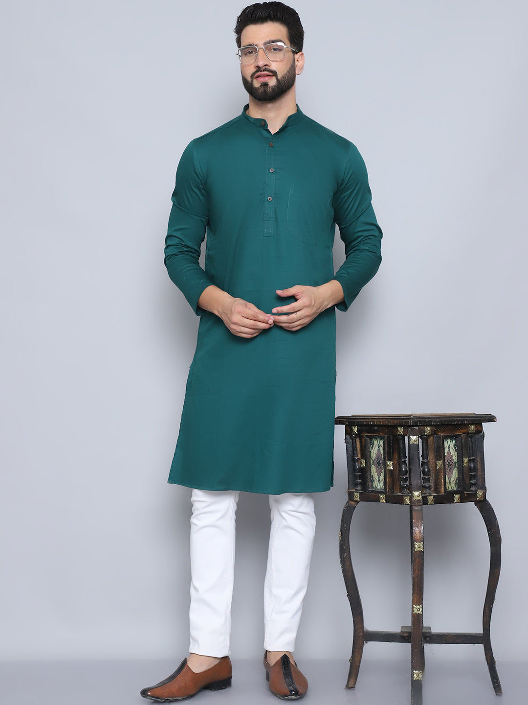 Men's Green Pure Cotton Kurta - Even Apparels