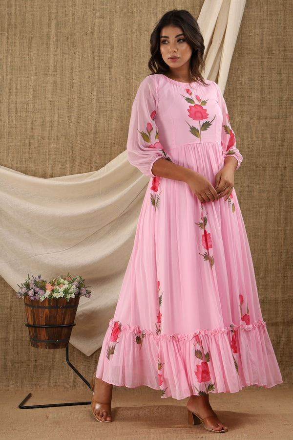 Women's Pink Anarkali Dress (1Pc) - Saras The Label