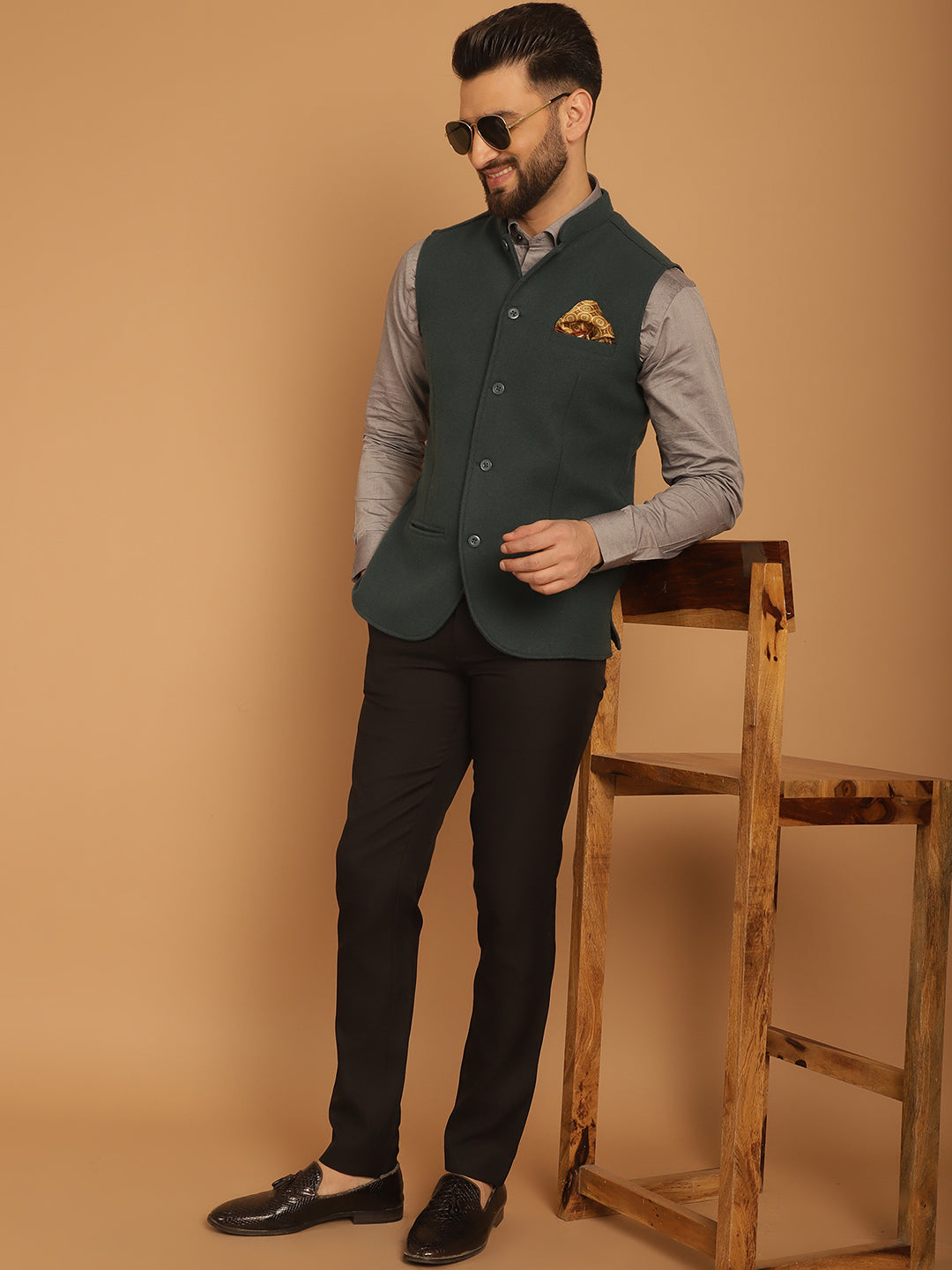 Men's Pure Wool Nehru Jacket - Even Apparels