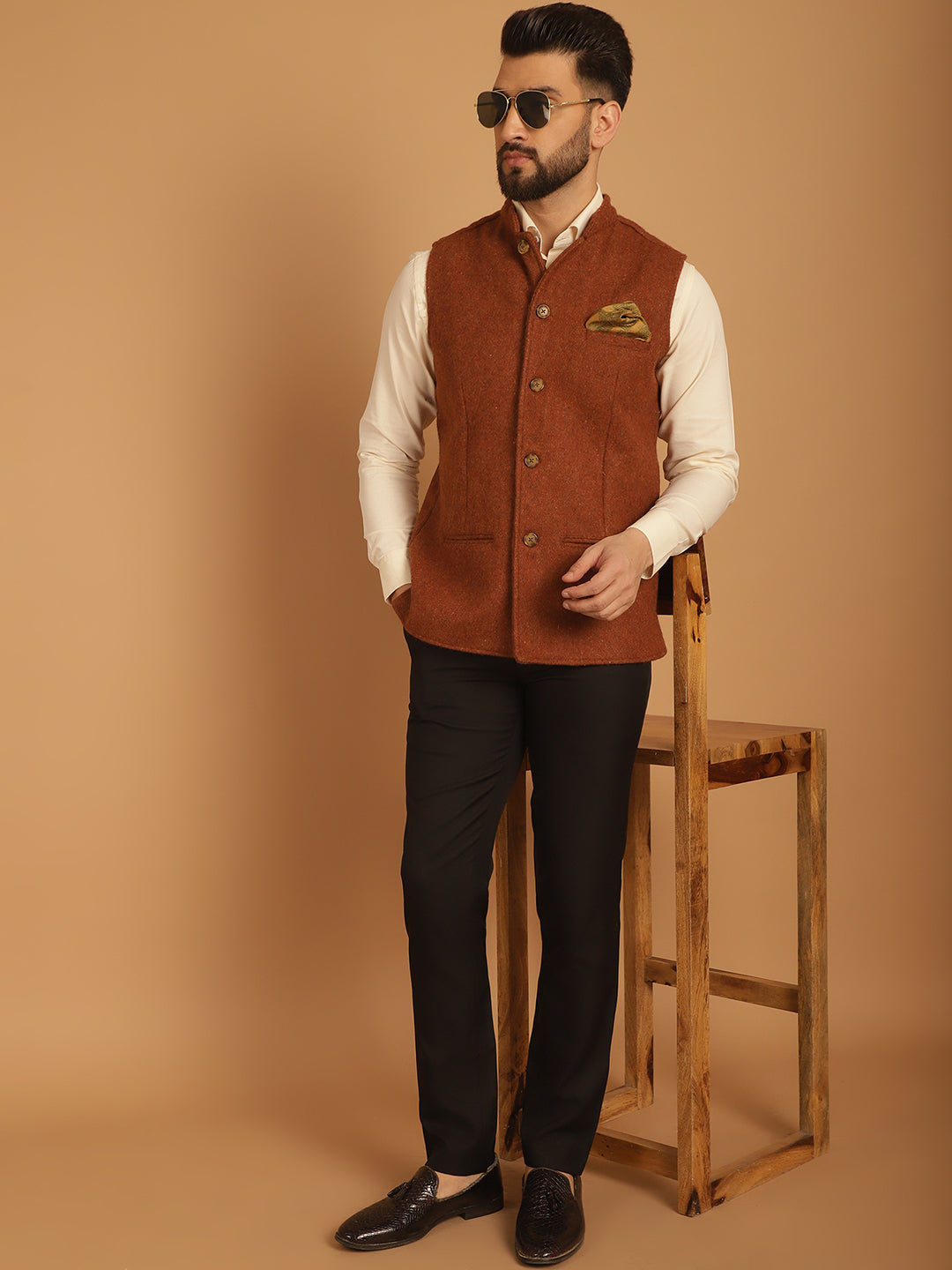 Men's Pure Wool Nehru Jacket - Even Apparels