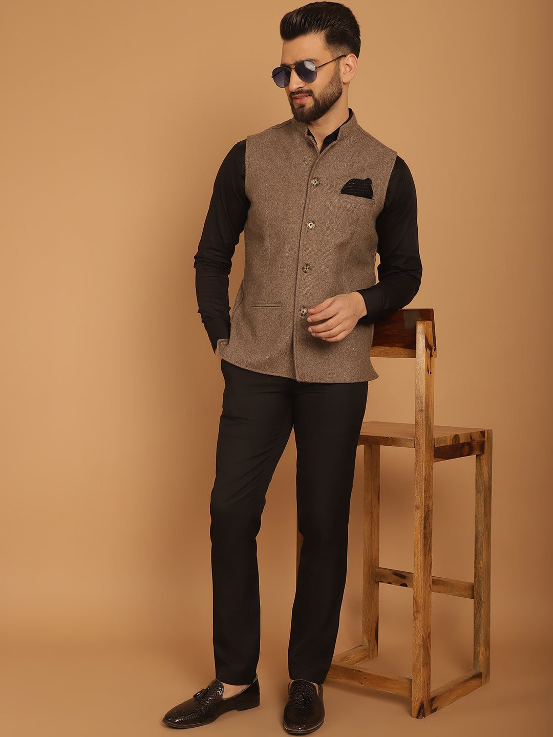 Men's Pure Wool Nehru Jacket - Even Apparels