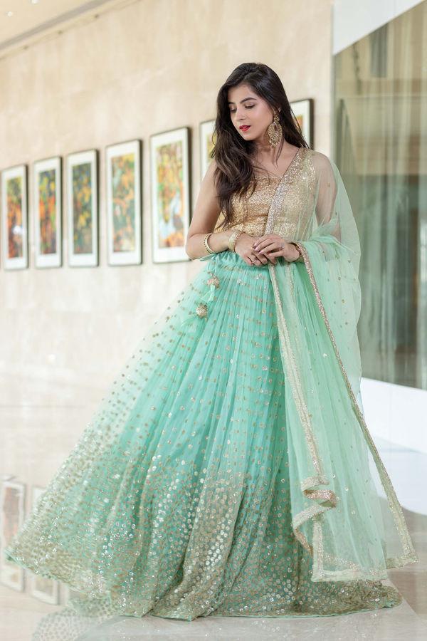 Women's Mint Green Lehenga (3pcs set) - Label Shaurya Sanadhya