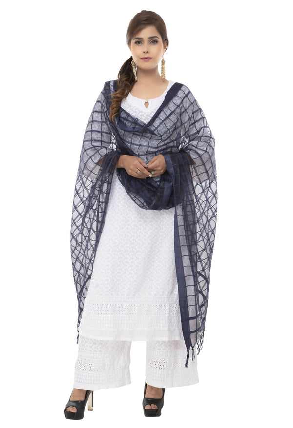 Women's Cotton Square Navy Blue Dupatta Mfd0038 - Moeza