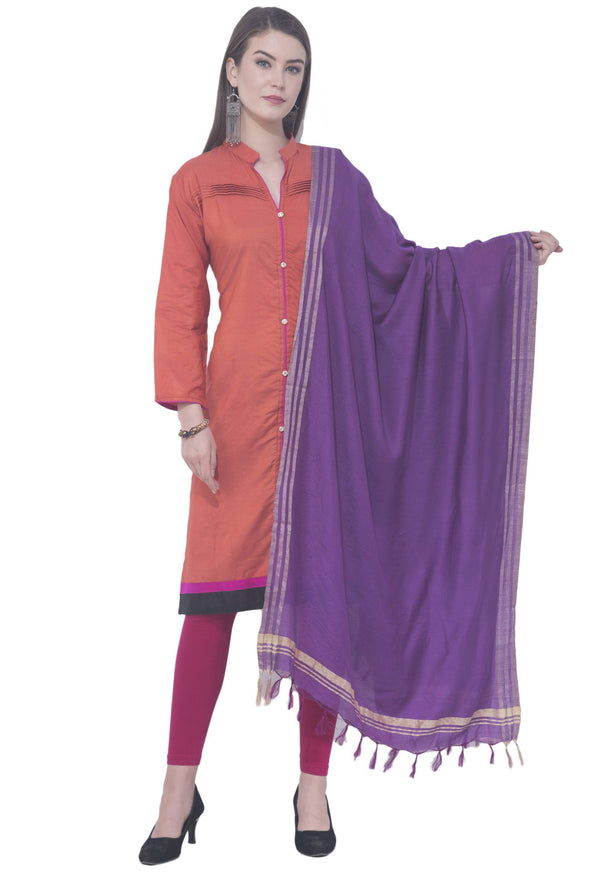 A R SILK Purple Color Golden border Cotton Dupattas and Chunnis