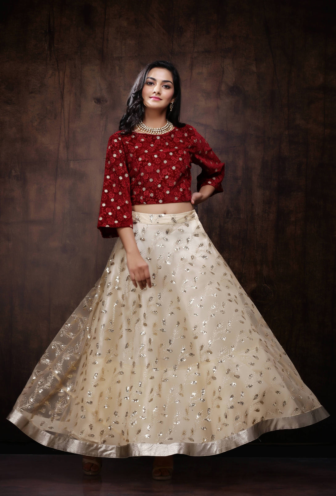 Women's Gold Net Embellished Lehenga Choli Set - Juniper