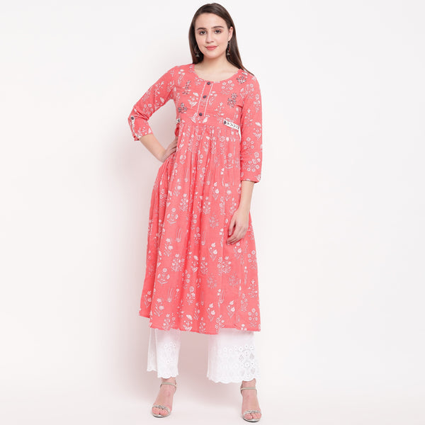 Women's Pink Printed Anarkali Kurta By Vbuyz- (1Pc Set)