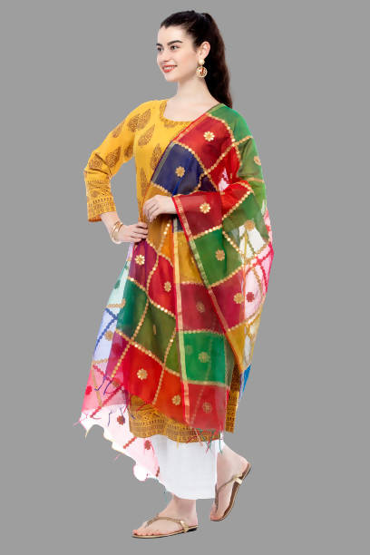 Women's Chanderi Multi Gota Dupatta & Chunni Mfd0005 - Moeza