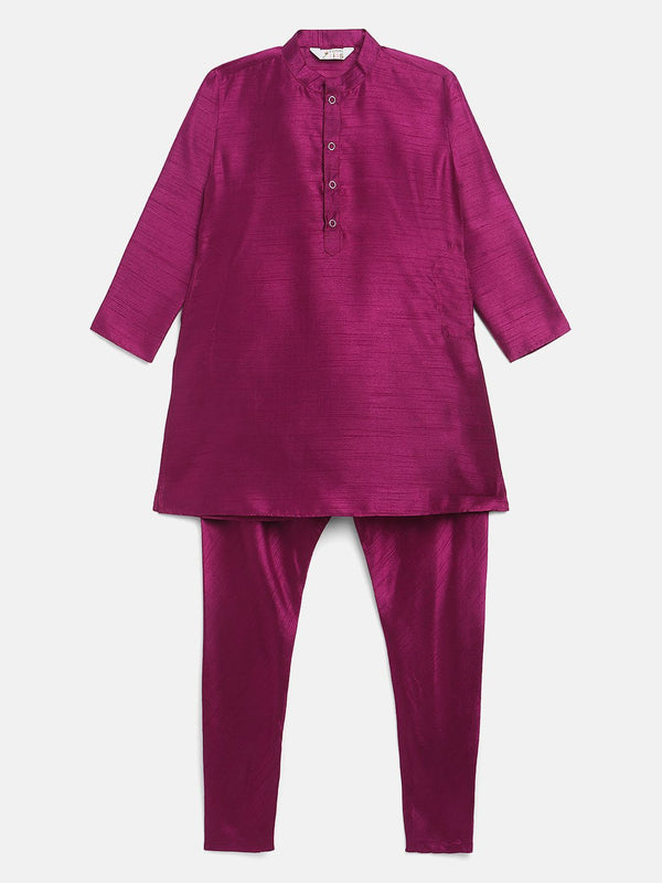 Boys Purple Poly Silk Solid Kids Kurta Churidar Set