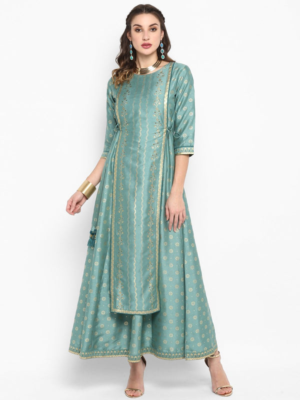 Women's Light Green Poly Silk Ethnic Dress-Janasya