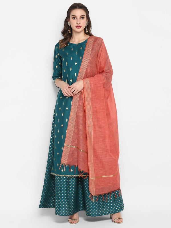 Women's Green Poly Silk Kurta With Palazzo And Dupatta-Janasya