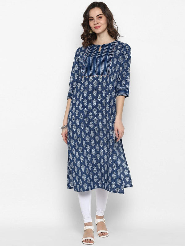 Women's Blue Cotton Kurta - Janasya