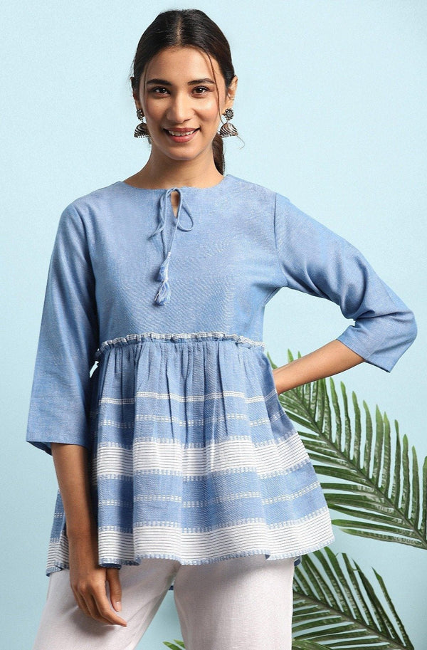 Women's Blue Cotton Top-Janasya