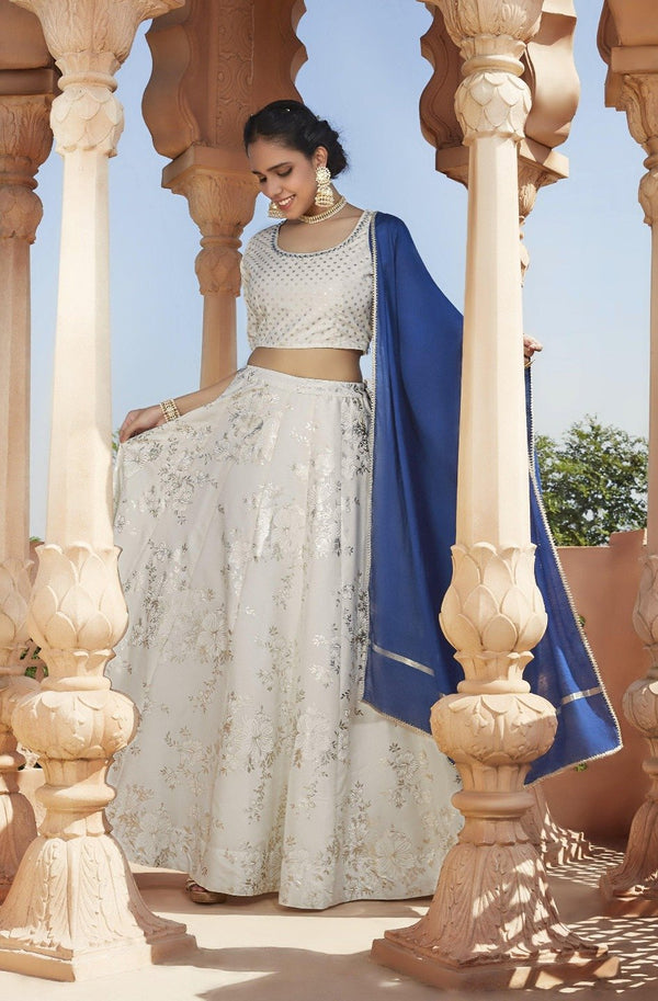 Women's White Poly Silk Lehenga Choli With Dupatta-Janasya