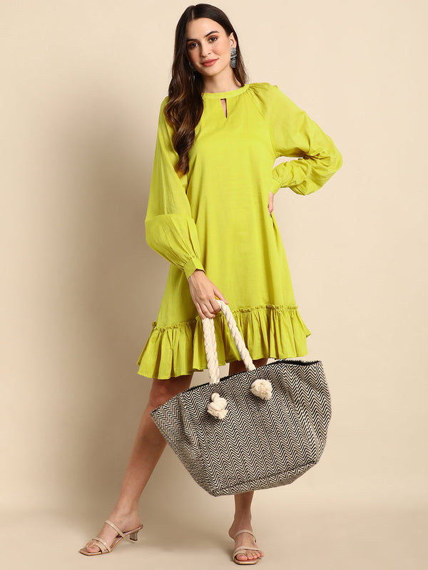 Women's Solid Mustard Cotton Dress - Janasya