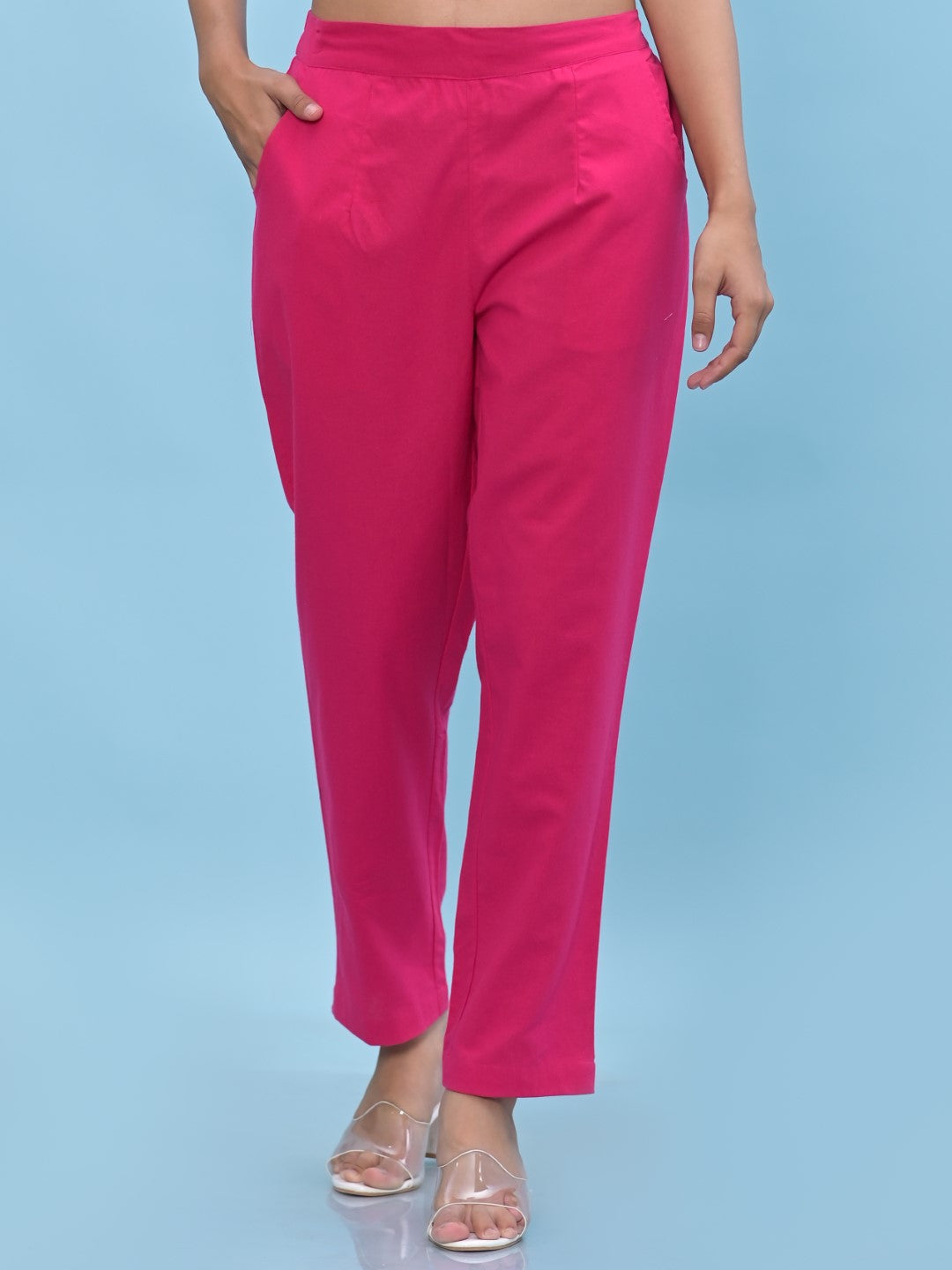 Women's Fuchsia Cotton Solid Trouser - Juniper