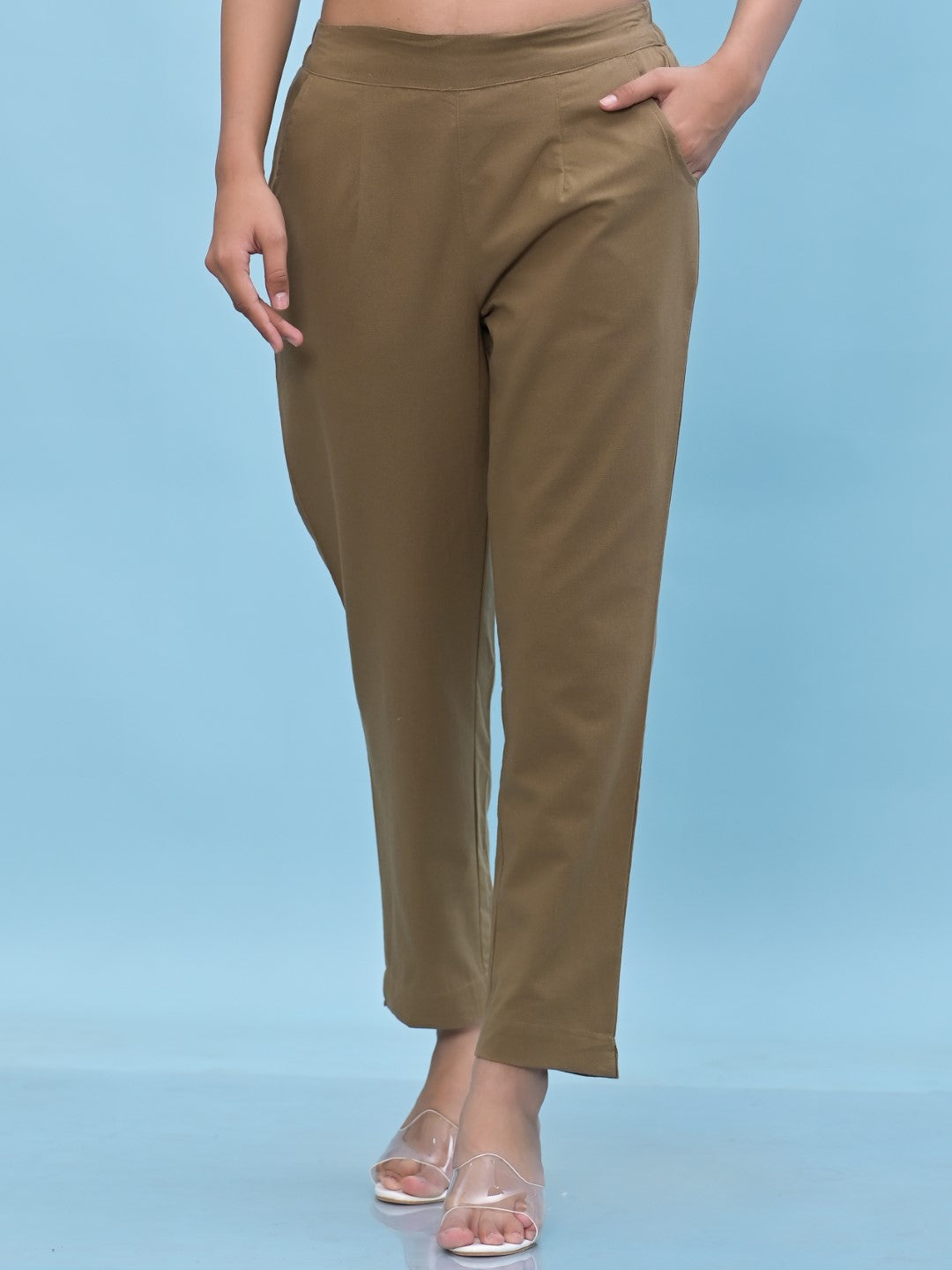 Women's Brown Cotton Solid Trouser - Juniper