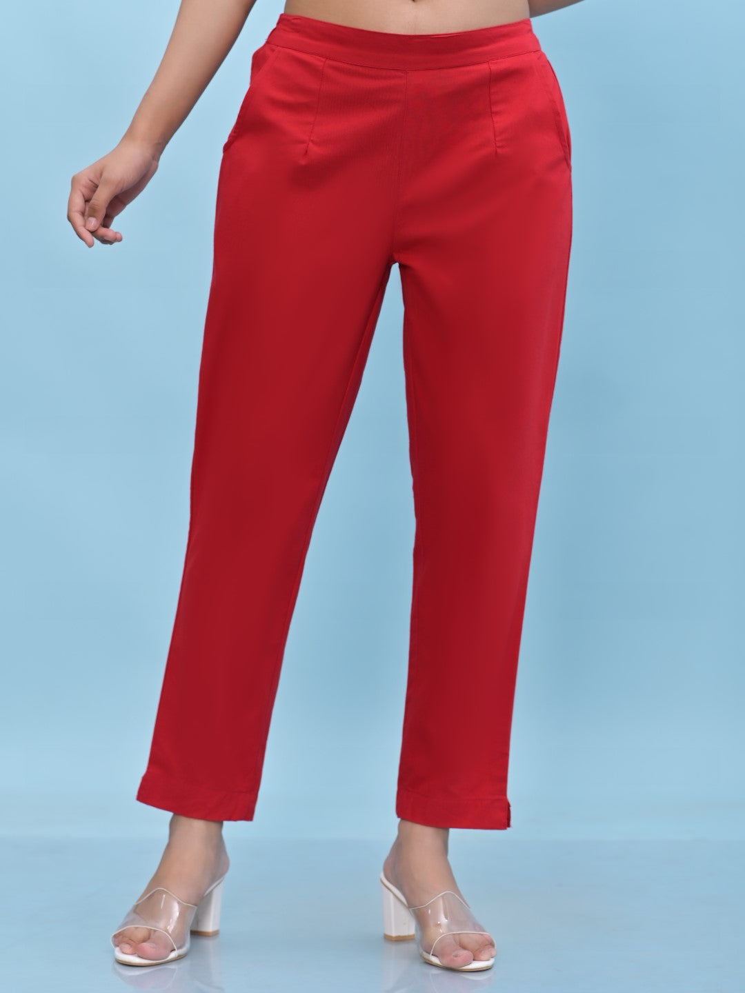 Women's Red Cotton Solid Trouser - Juniper