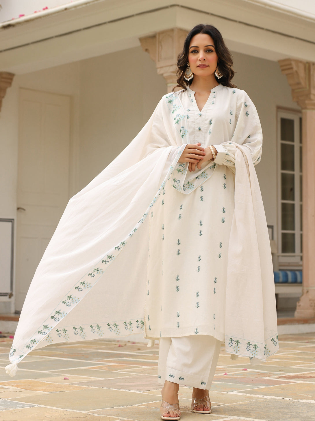 Women's Cotton Suit Set With Plazzo And Dupatta - Pheeta