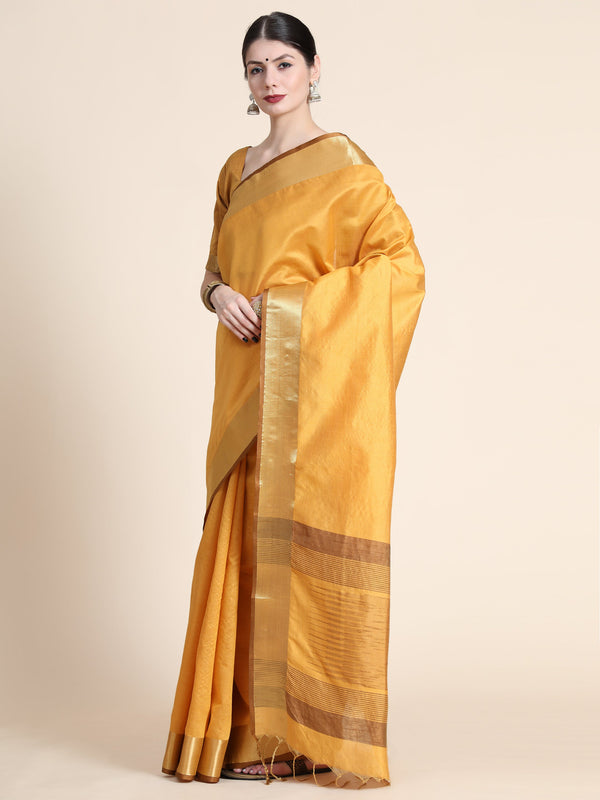 Women's Yellow Raw Silk Zari Woven Saree With Blouse - Vishnu Weaves