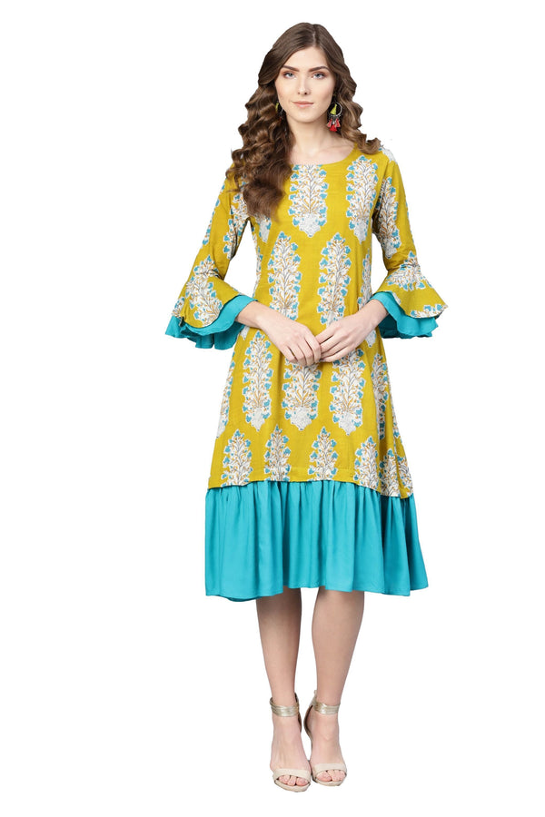 Women Green Cotton Printed Kurti by Myshka (1 Pc Set)