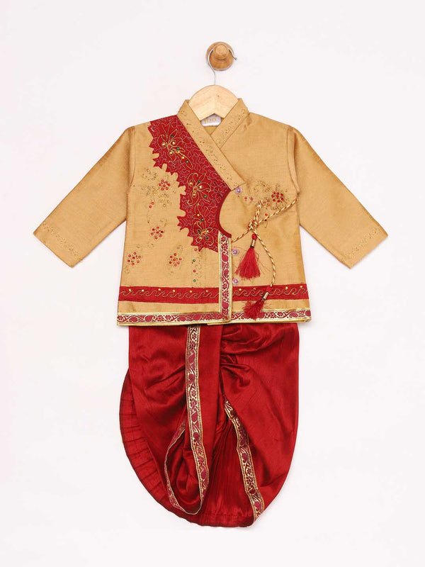 Jashvi Boy's Rose Gold Angrakha Kurta and Dhoti Set