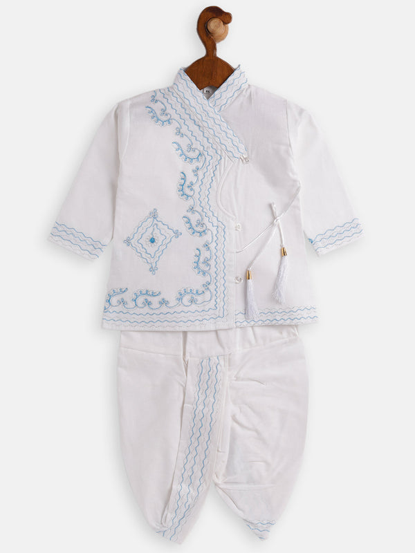 Jashvi White Angrakha Kurta and Dhoti Set