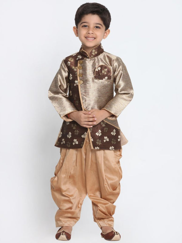 Boys' Gold Cotton Silk Blend Kurta and Dhoti Pant Set