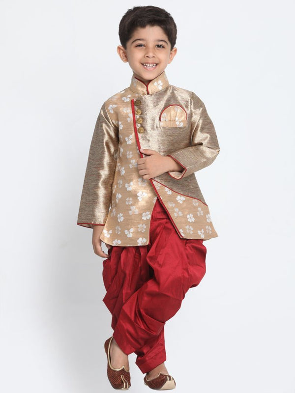 Jashvi Gold Cotton Silk Blend Sherwani and Dhoti Pant Set