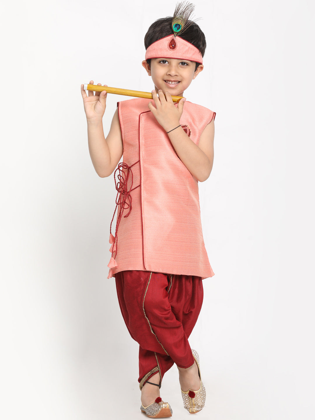 Boy's Pink Silk Blend Kurta And Dhoti Set - JBN Creation