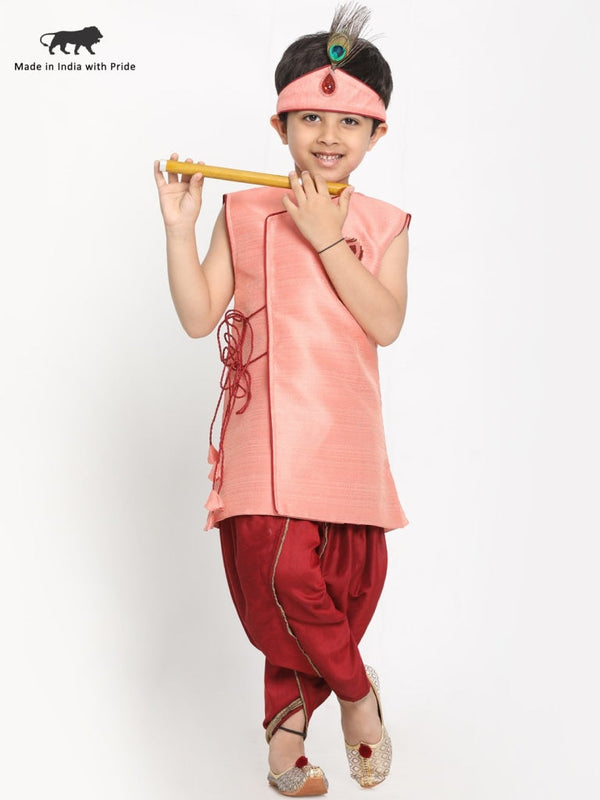 Pink Krishna Style Angrakha Kurta and Dhot Set