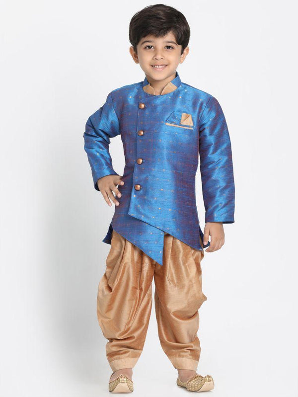 Boys' Light Blue Cotton Silk Blend Kurta and Dhoti Pant Set