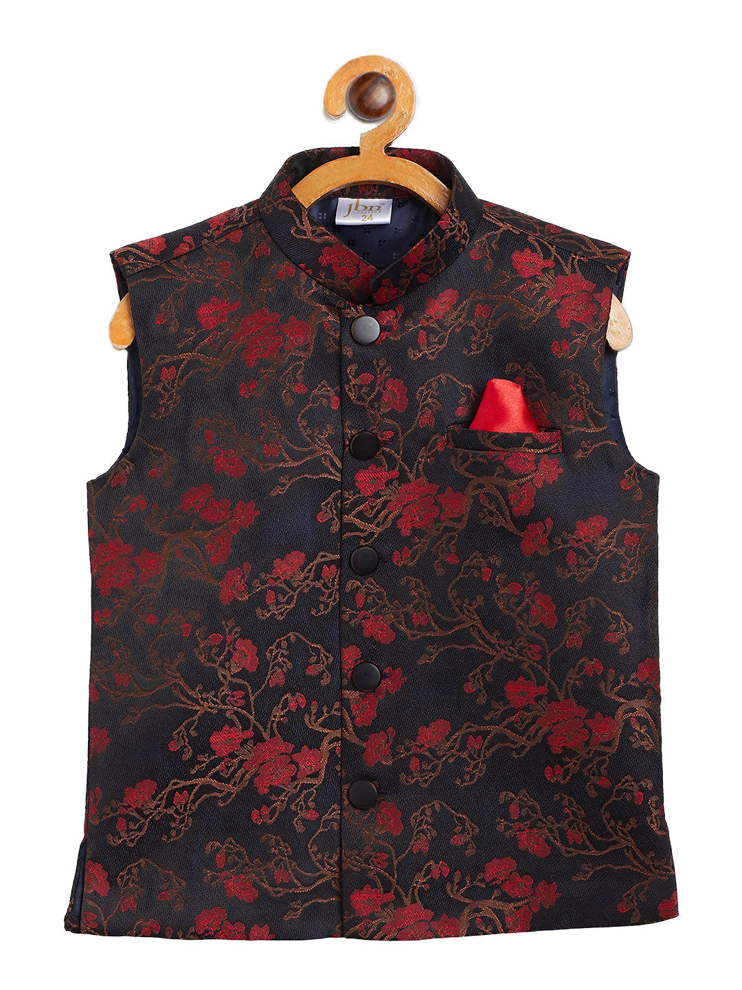 Boy's Maroon And Black Nehru Jacket - Vastramay Boys