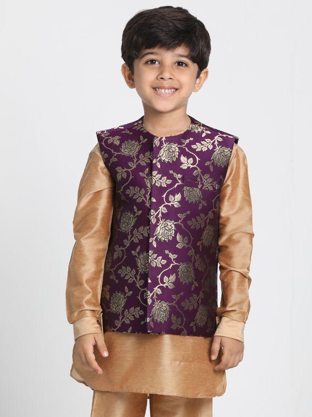 Cotton Silk Blend Nehru Jacket for Boys - JBN Creation