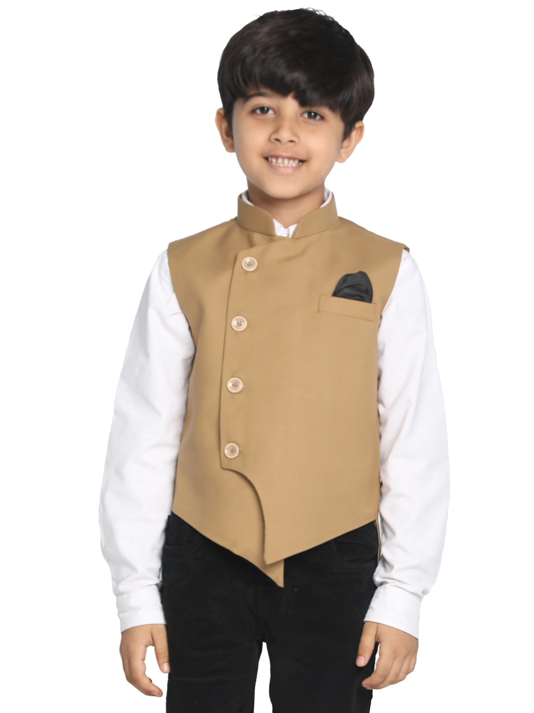 Boy's Beige Cotton Blend Nehru Jacket - JBN Creation