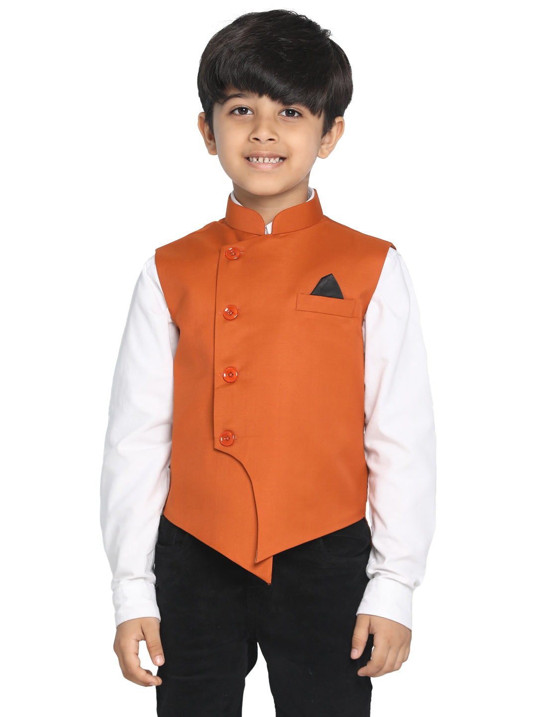 Boy's Orange Cotton Blend Nehru Jacket - JBN Creation