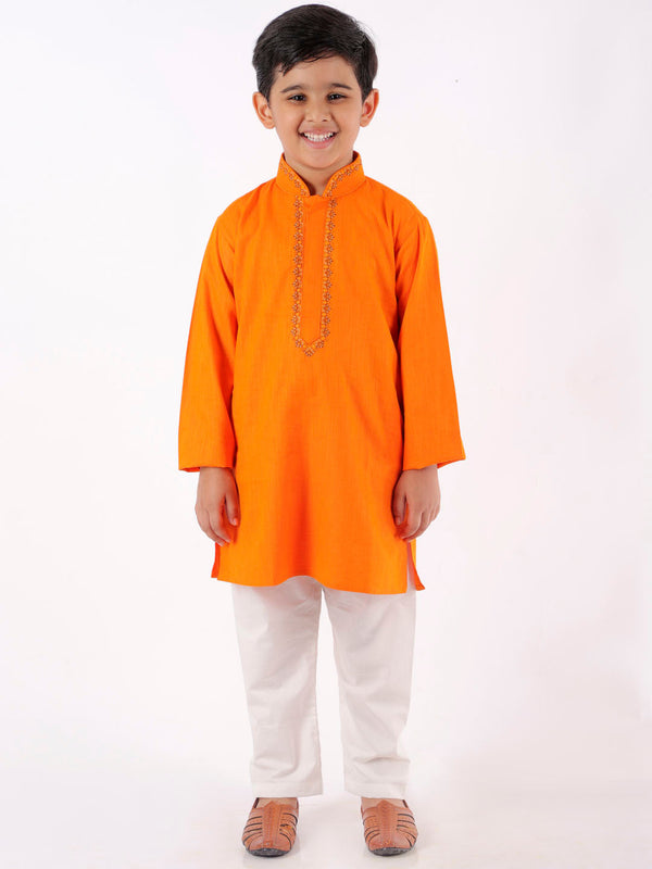 Jashvi Boy's Orange & White Kurta with Pyjamas