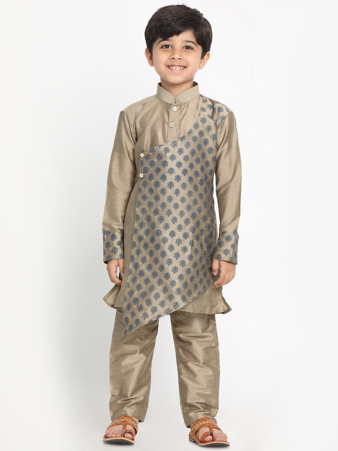 Boy's Chiku Cotton Blend Kurta Pyjama Set - JBN Creation