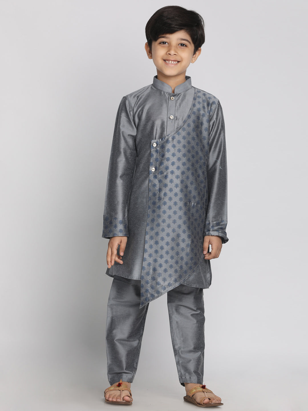 Boy's Grey Cotton Blend Kurta Pyjama Set - JBN Creation