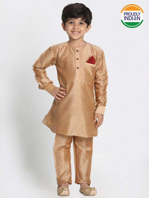 Jashvi Boys' Rose Gold Cotton Blend Kurta Pyjama Set